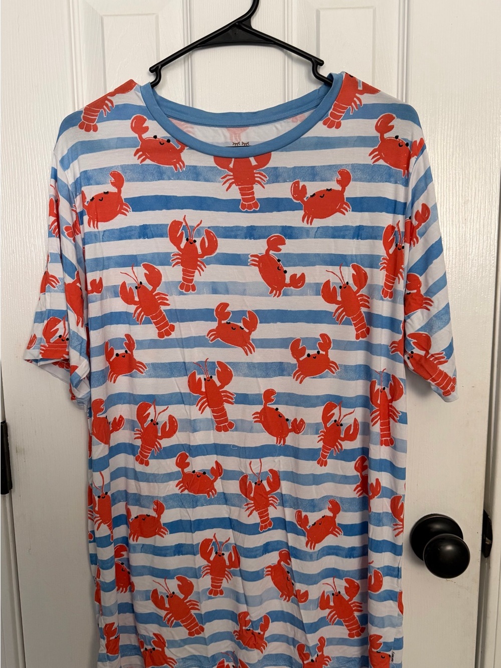 Little Sleepies Blue & White Striped Nightgown with Red Lobster Print
